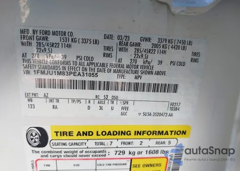 2023 Ford Expedition Platinum z USA, uszkodzony, nr VIN 1FMJU1M83PEA31055